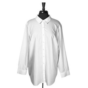Lands’ End Womens No Iron Button Up Shirt White 100% Cotton Size 22W Long Sleeve